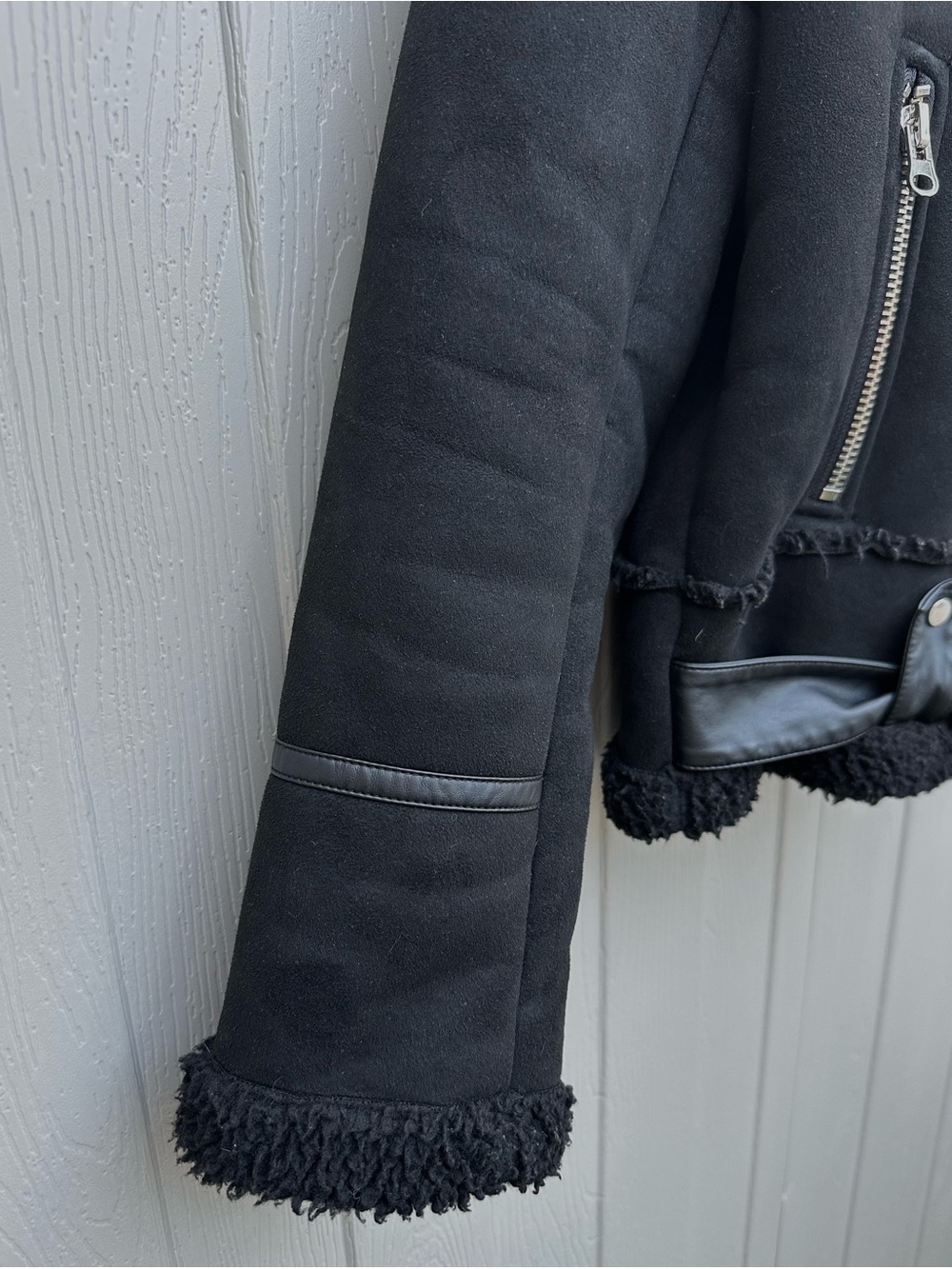ZARA Black Shearling Aviator Jacket – Size L - Picture 6 of 9